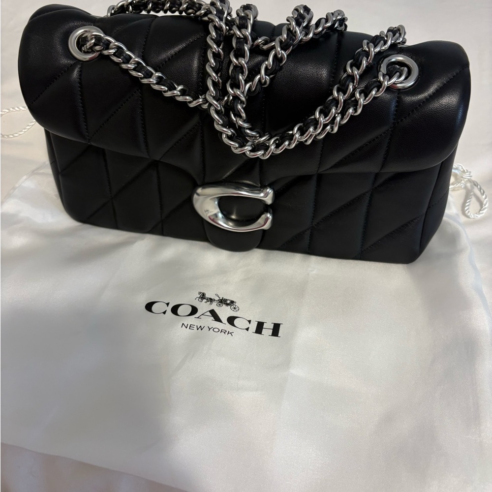 Coach Black Quilted 26 Tabby Bag with Silver Chain